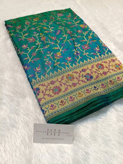 Pure Handloom Premium Katan Silk Banarasi Saree with Meenakari Floral Jaal Design
