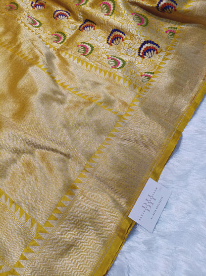 Pure Handloom Premium Katan Silk Banarasi Saree with Meenakari Floral Jaal Design