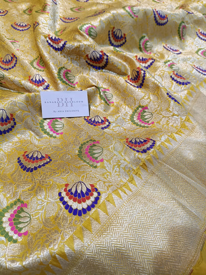 Pure Handloom Premium Katan Silk Banarasi Saree with Meenakari Floral Jaal Design
