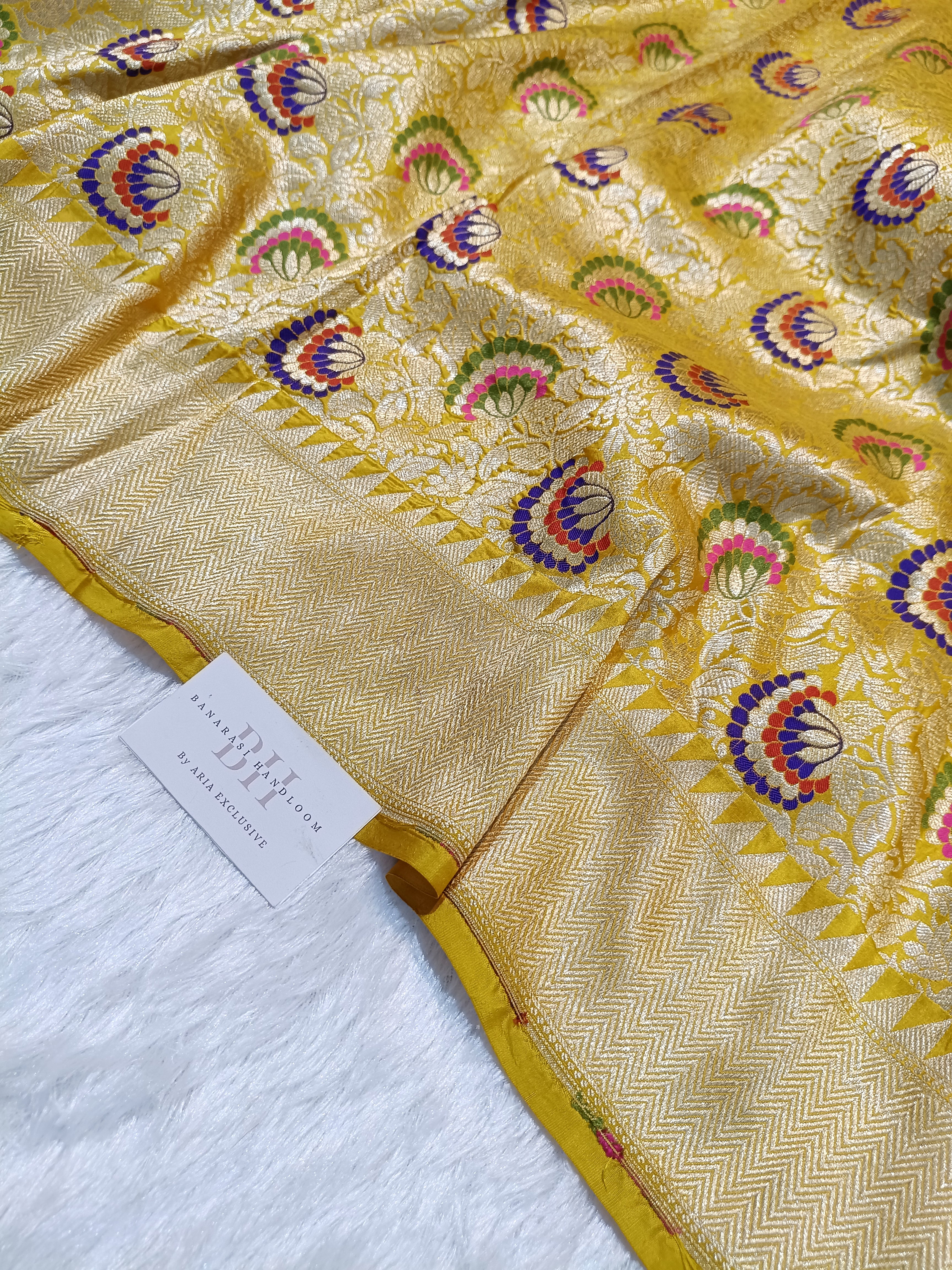 Pure Handloom Premium Katan Silk Banarasi Saree with Meenakari Floral Jaal Design