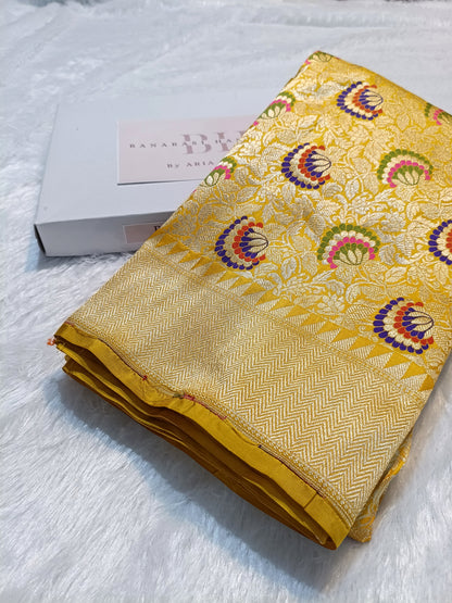 Pure Handloom Premium Katan Silk Banarasi Saree with Meenakari Floral Jaal Design
