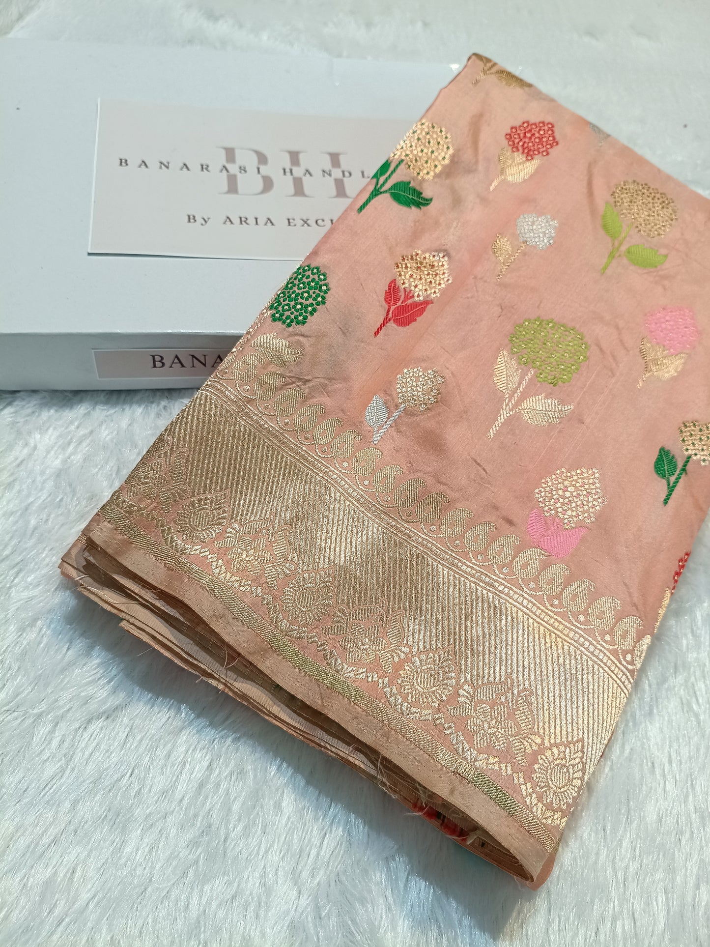 Pure Handloom Premium Katan Silk Banarasi Saree with Meenakari Floral Buti Design