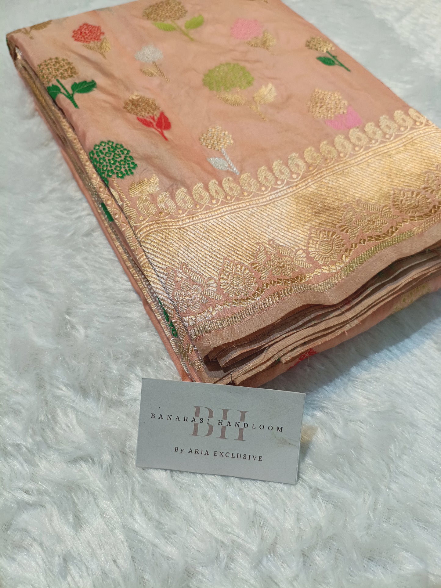 Pure Handloom Premium Katan Silk Banarasi Saree with Meenakari Floral Buti Design