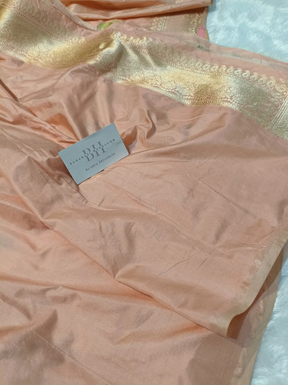 Pure Handloom Premium Katan Silk Banarasi Saree with Meenakari Floral Buti Design