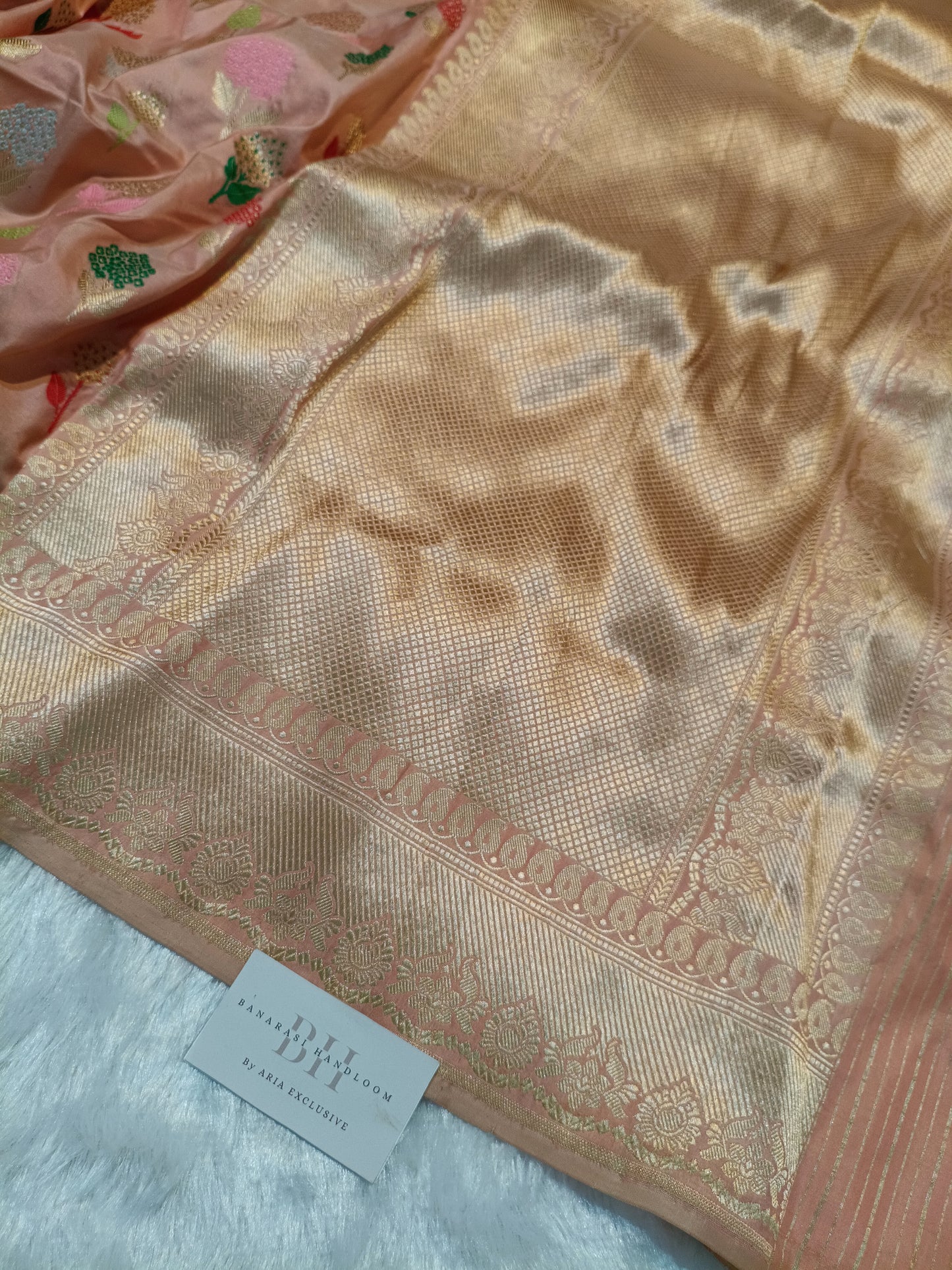 Pure Handloom Premium Katan Silk Banarasi Saree with Meenakari Floral Buti Design