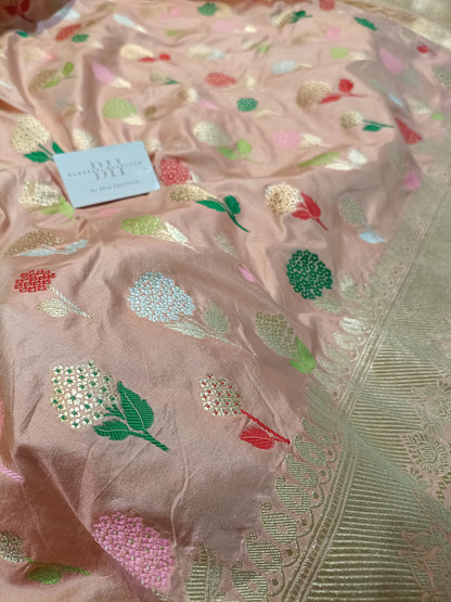 Pure Handloom Premium Katan Silk Banarasi Saree with Meenakari Floral Buti Design