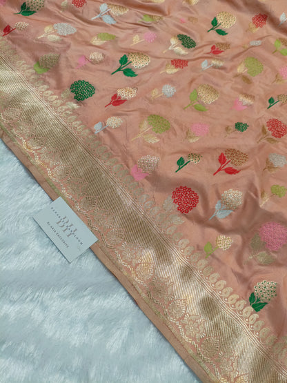 Pure Handloom Premium Katan Silk Banarasi Saree with Meenakari Floral Buti Design