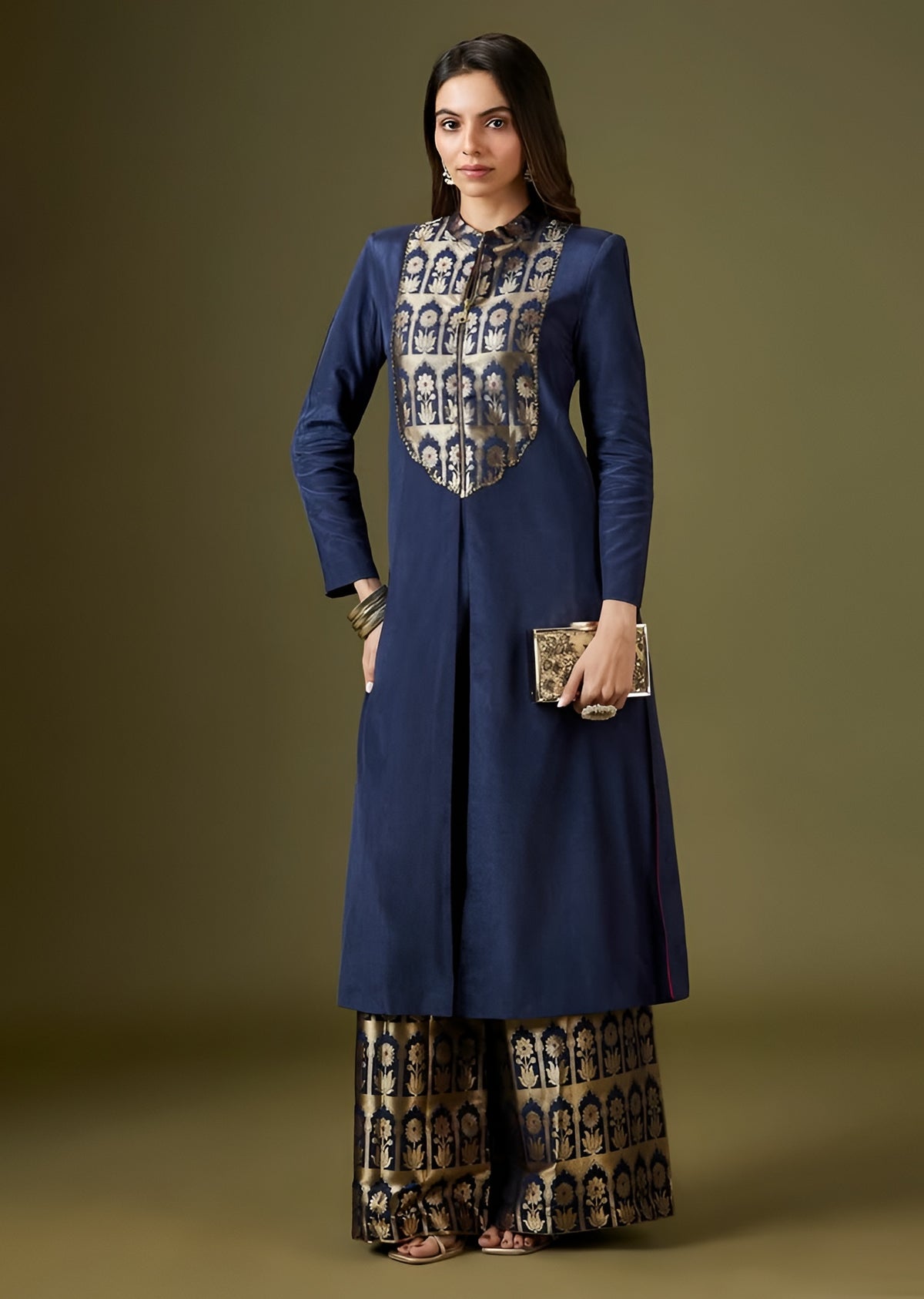 (Pre-Order) Navy Blue Shade Paper Kataan Silk Co-ord Set