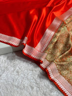 Bridal Red Shade Handwoven Kataan Mashru Silk Saree