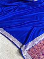 Royal Blue Shade Handwoven Kataan Mashru Silk Saree