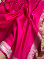 Hot Pink Shade Handwoven Kataan Mashru Silk Saree
