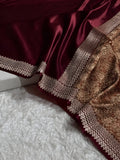 Wine Shade Handwoven Kataan Mashru Silk Saree