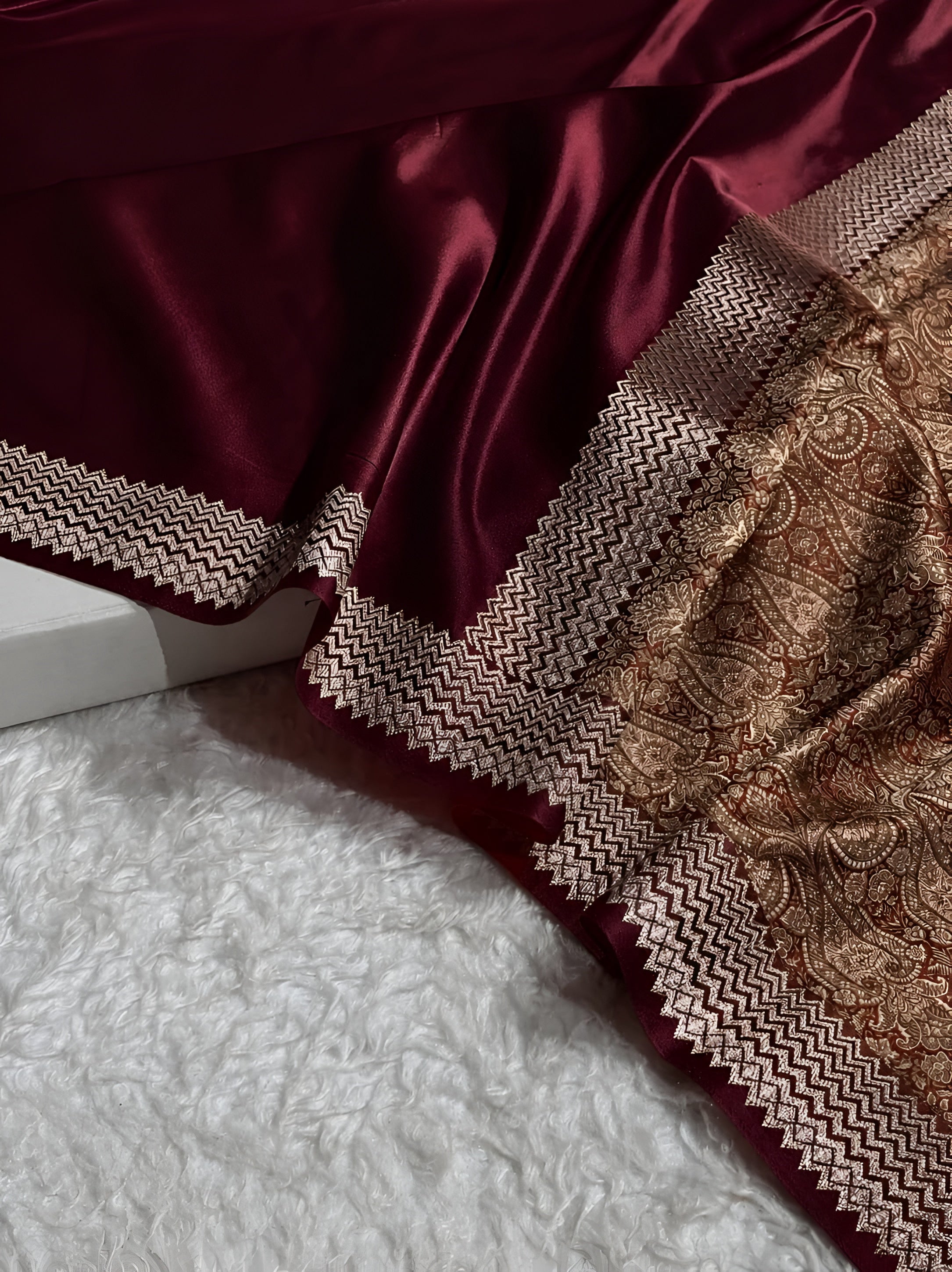 Wine Shade Handwoven Kataan Mashru Silk Saree