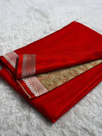 Bridal Red Shade Handwoven Kataan Mashru Silk Saree