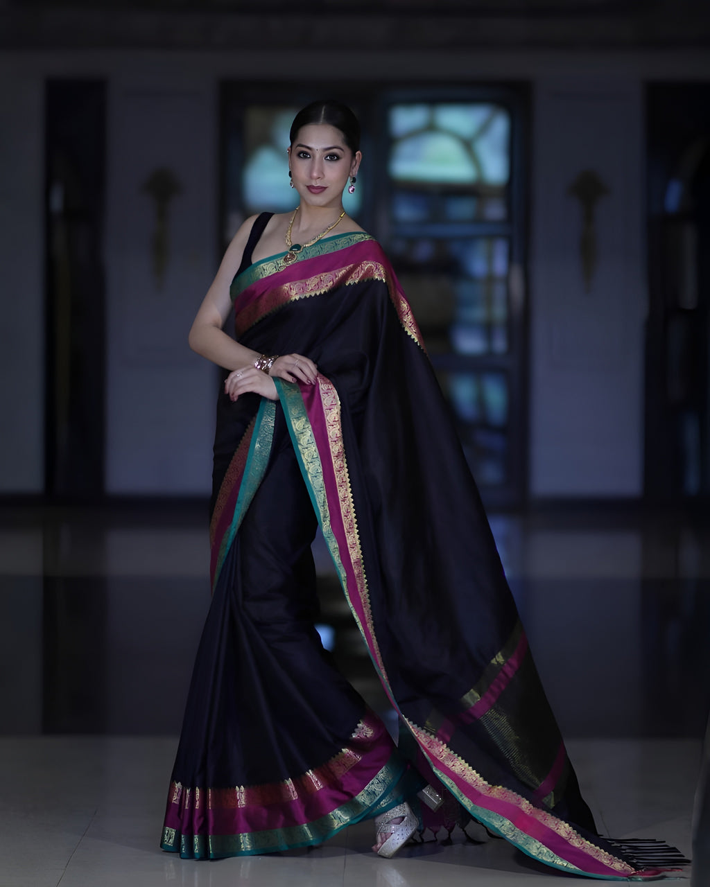 Black Shade Paper Soft Silk Banarasi