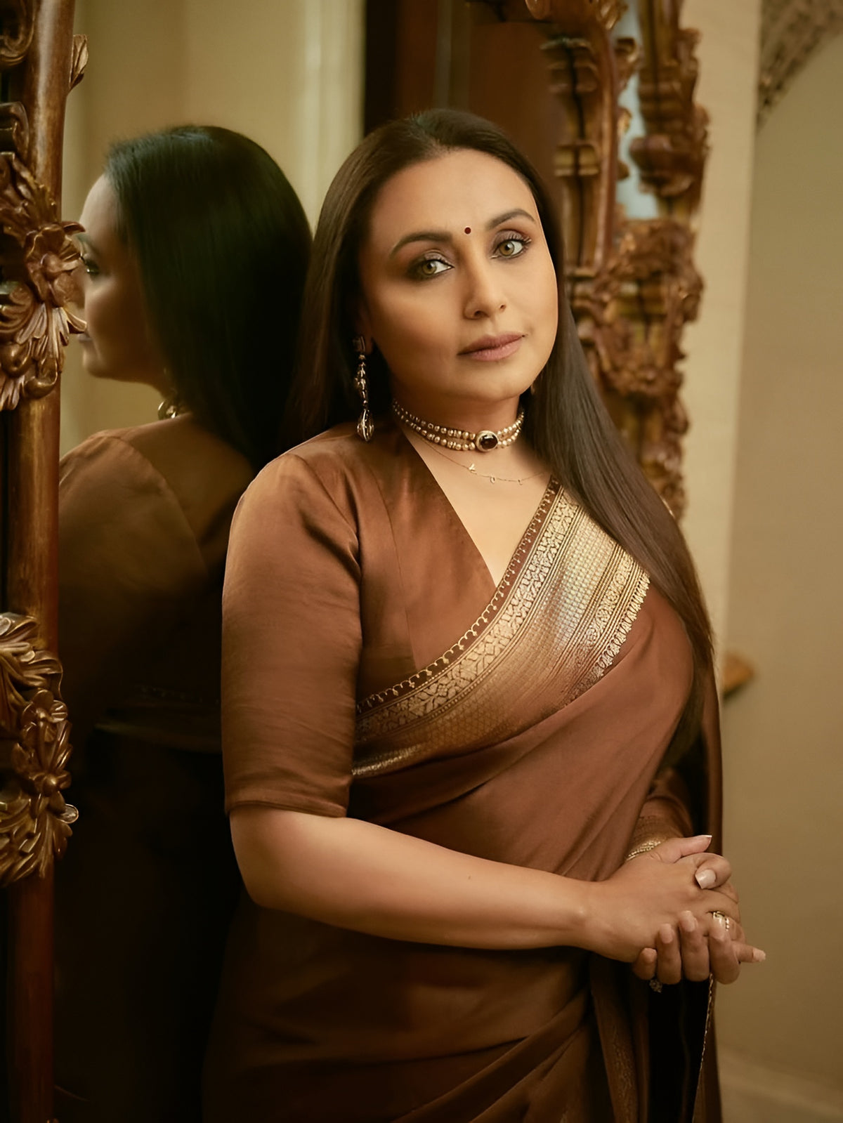 Rani Mukherjee Ma'am Inspired Coffee Brown Shade Handwoven Khaddi Chiffon Georgette Saree