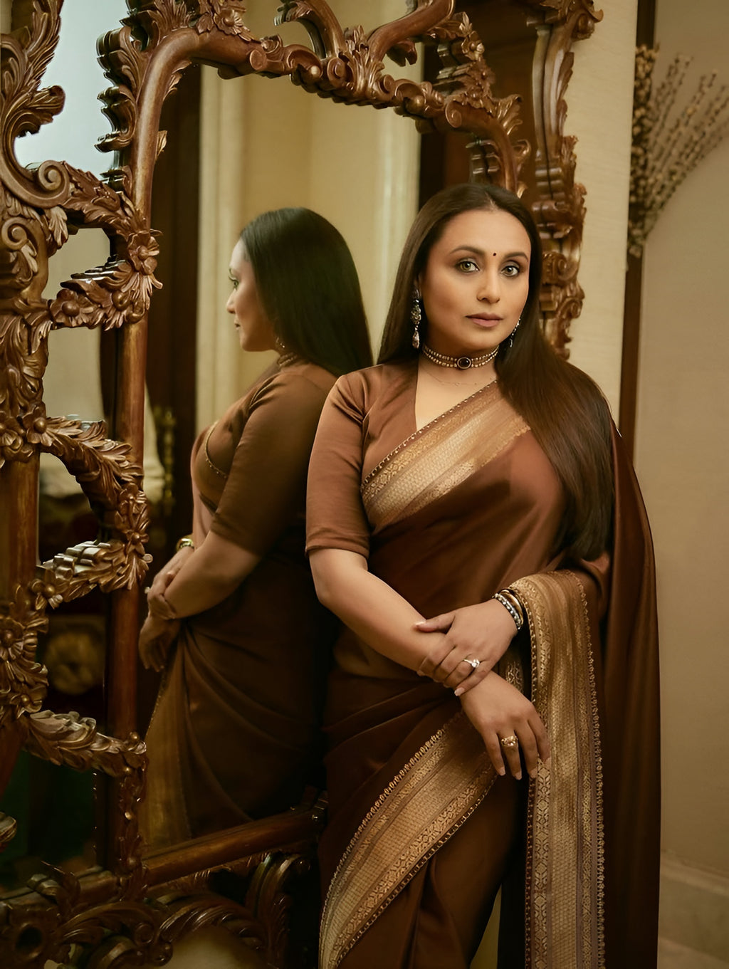 Rani Mukherjee Ma'am Inspired Coffee Brown Shade Handwoven Khaddi Chiffon Georgette Saree