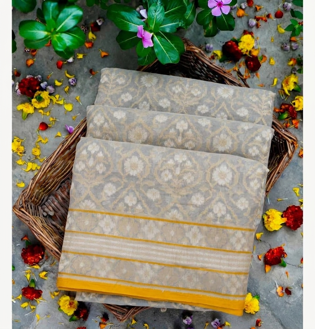 (Pre-Order) Off White Beige Handwoven Muslin Kora Ektara Jamdani Saree