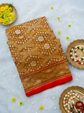 (Pre-Order) Mustard Gold Shade Handwoven Muslin Kora Ektara Jamdani Saree