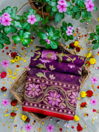 (Pre-Order) Deep Purple Shade Handwoven Muslin Kora Ektara Jamdani Saree