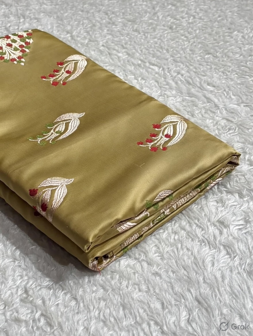 Pistachio Green Shade Handwoven Kataan Mashru Silk Tilfi Meena