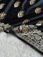 Black Shade Handwoven Kataan Mashru Silk Tilfi Meena