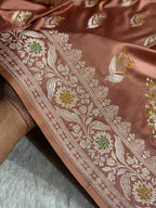 Antique Brown Shade Handwoven Kataan Mashru Silk Tilfi Meena
