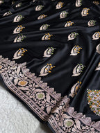 Black Shade Handwoven Kataan Mashru Silk Tilfi Meena