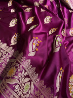 Purple Shade Handwoven Kataan Mashru Silk Tilfi Meena