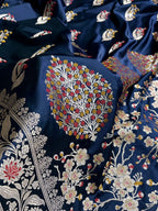 Navy Blue Shade Handwoven Kataan Mashru Silk Tilfi Meena