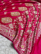 Hot Pink Shade Handwoven Kataan Mashru Silk Tilfi Meena