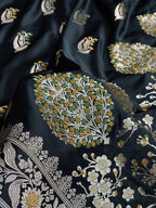 Black Shade Handwoven Kataan Mashru Silk Tilfi Meena