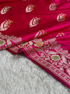 Hot Pink Shade Handwoven Kataan Mashru Silk Tilfi Meena