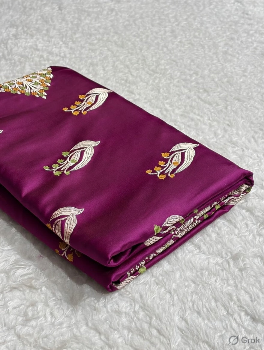 Purple Shade Handwoven Kataan Mashru Silk Tilfi Meena