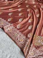Antique Brown Shade Handwoven Kataan Mashru Silk Tilfi Meena