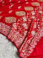 Bridal Red Shade Handwoven Kataan Mashru Silk Tilfi Meena