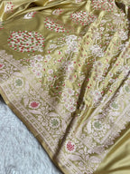 Pistachio Green Shade Handwoven Kataan Mashru Silk Tilfi Meena