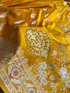 Gold Shade Handwoven Kataan Mashru Silk Tilfi Meena
