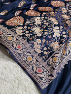 Navy Blue Shade Handwoven Kataan Mashru Silk Tilfi Meena