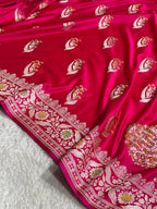 Hot Pink Shade Handwoven Kataan Mashru Silk Tilfi Meena
