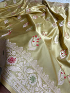 Pistachio Green Shade Handwoven Kataan Mashru Silk Tilfi Meena