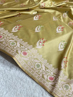 Pistachio Green Shade Handwoven Kataan Mashru Silk Tilfi Meena