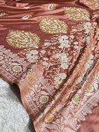 Antique Brown Shade Handwoven Kataan Mashru Silk Tilfi Meena