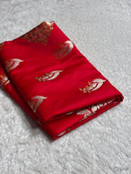 Bridal Red Shade Handwoven Kataan Mashru Silk Tilfi Meena
