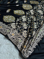 Black Shade Handwoven Kataan Mashru Silk Tilfi Meena