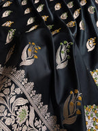 Black Shade Handwoven Kataan Mashru Silk Tilfi Meena