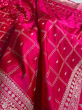 Rani Pink Shade Handwoven Kataan Mashru Silk Saree