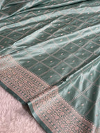 Pistachio Green Shade Handwoven Kataan Mashru Silk Saree