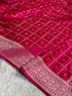 Rani Pink Shade Handwoven Kataan Mashru Silk Saree