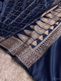 Navy Blue Shade Handwoven Kataan Mashru Silk Saree